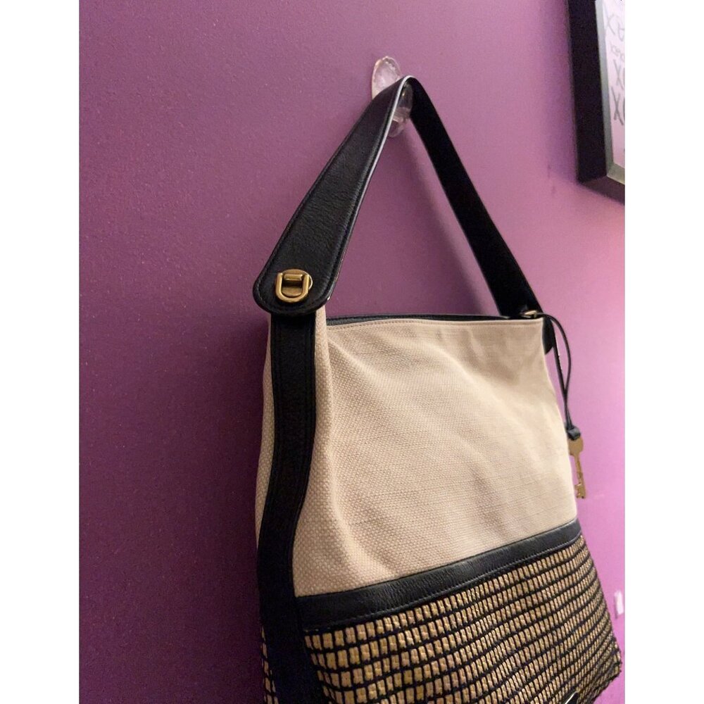 Fossil Maya Bag Leather Trim Colorblock Hobo Purse Multi Crossbody Strap Neutral - Picture 2 of 11